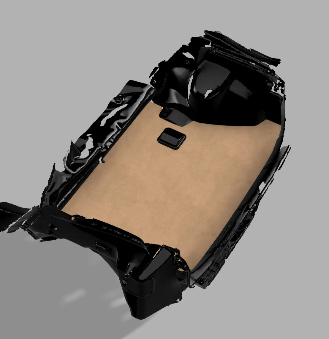 Boot floor CAD design sitting in the scanned boot tub