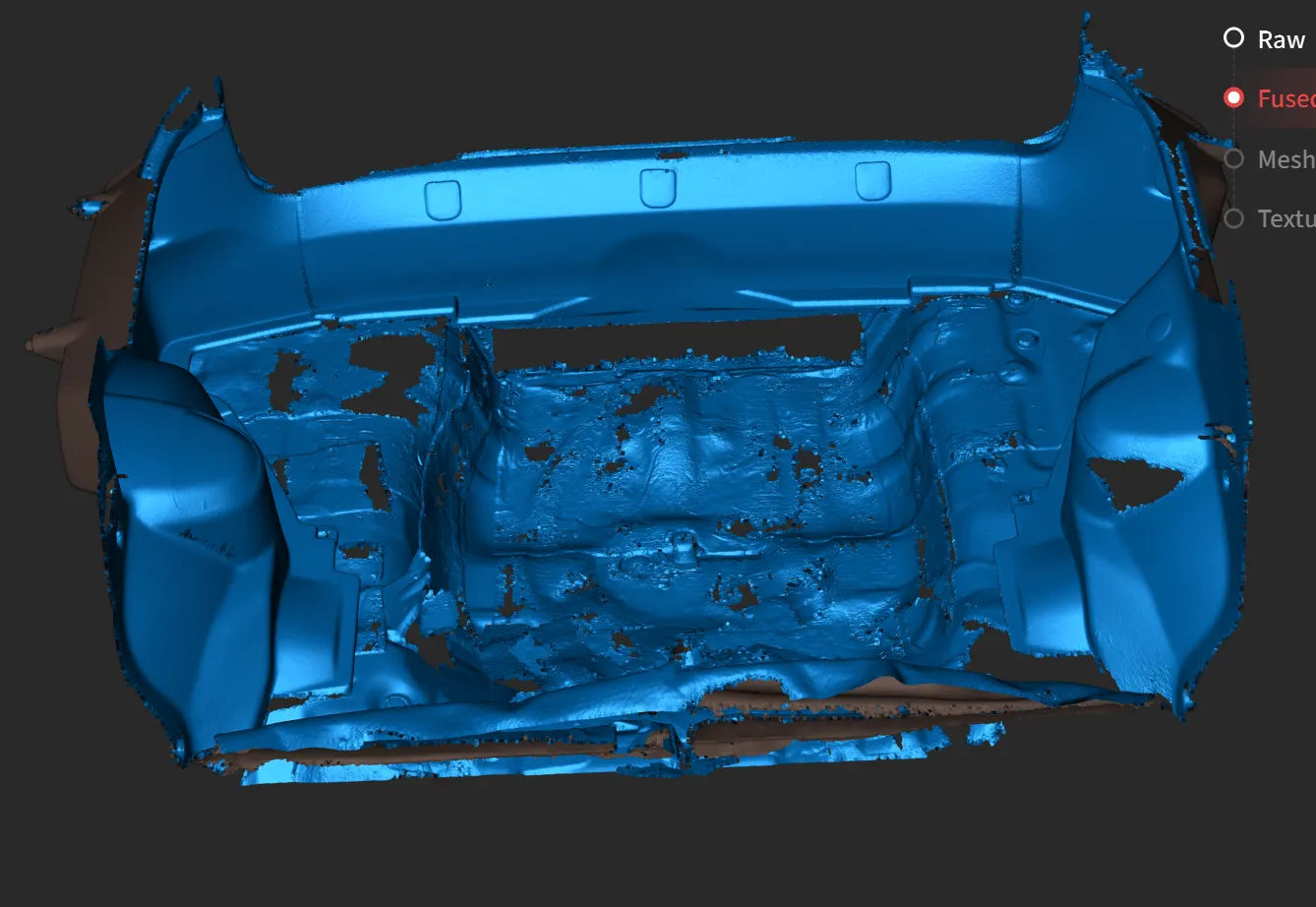 Fused 3D scan of the boot tub, rear view