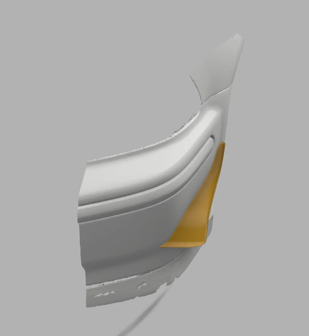 Canard CAD model fitted to the scanned quarter panel