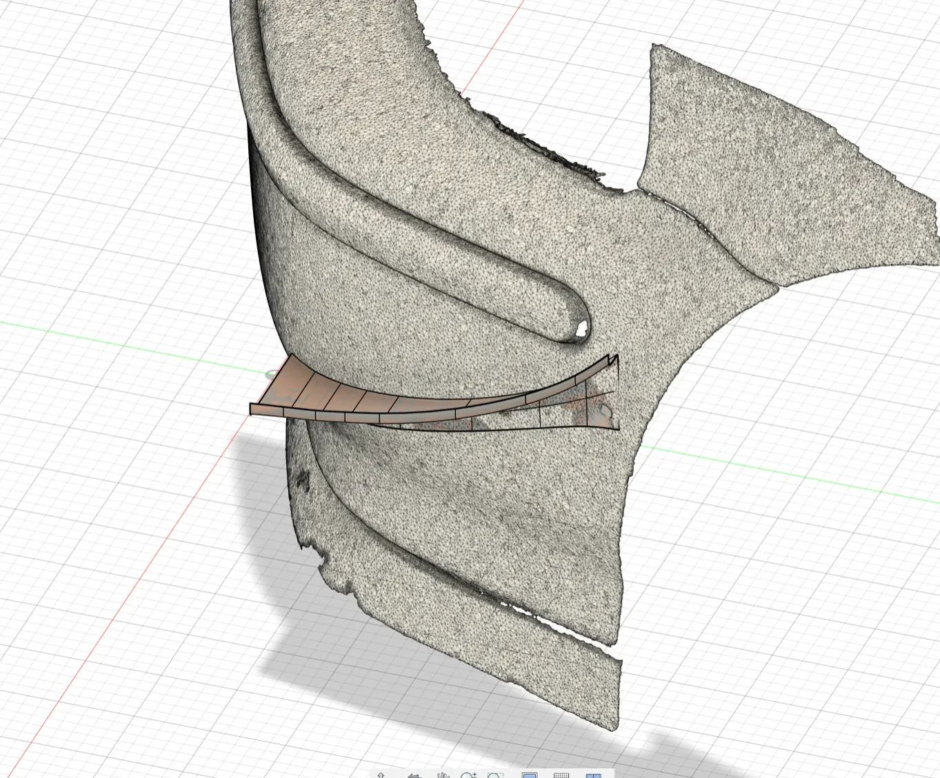 Canard profile drawn against the raw panel mesh