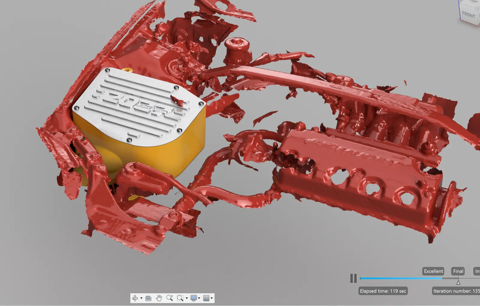 Engine bay scan with the designed part in place