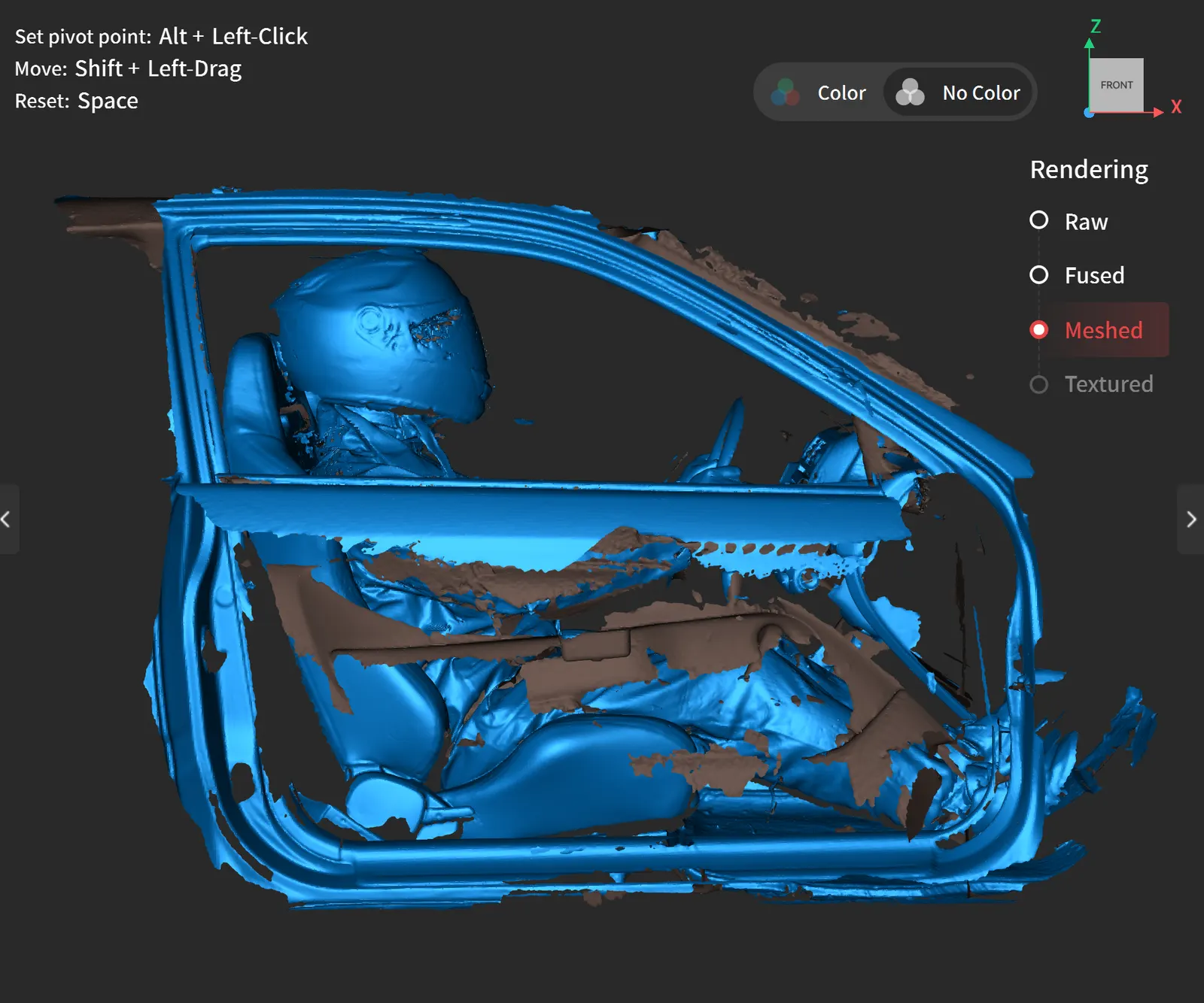 Meshed scan of the cabin with driver and roll cage