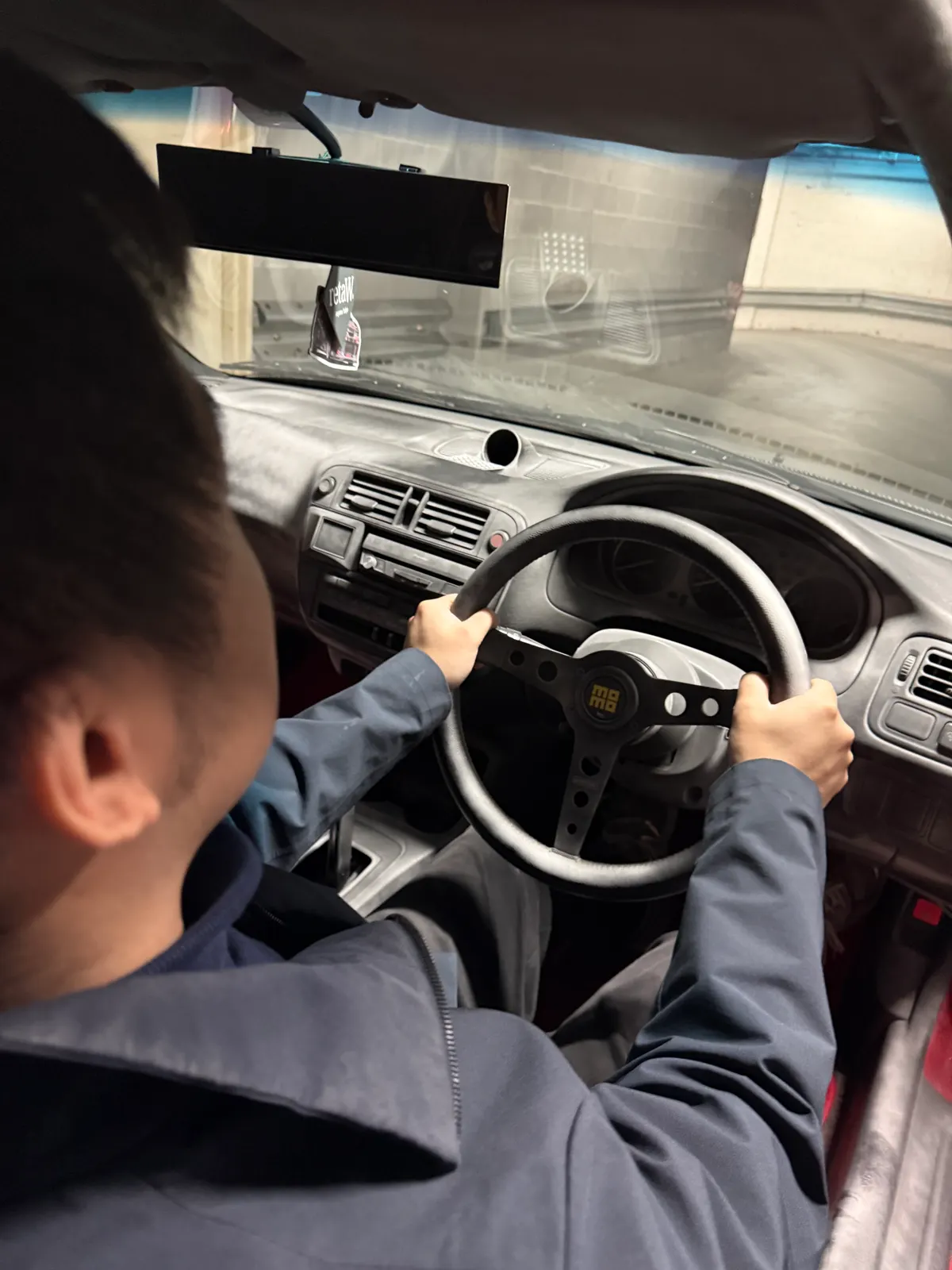 Scanning the steering wheel and dash in the car